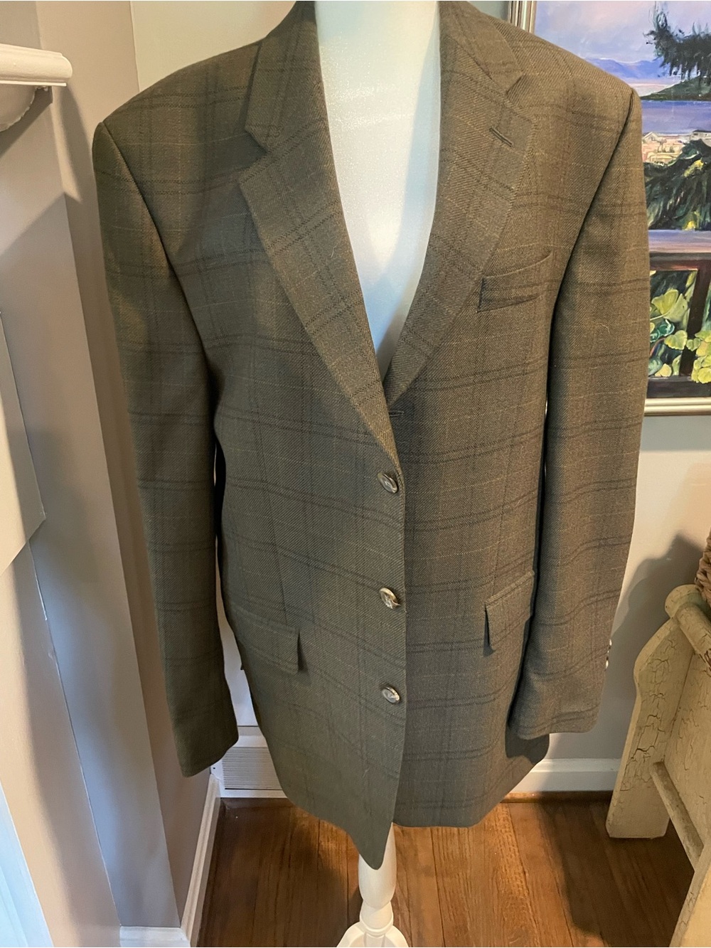Men’s Handsome Ralph Lauren Olive Windowpane Wool Blazer